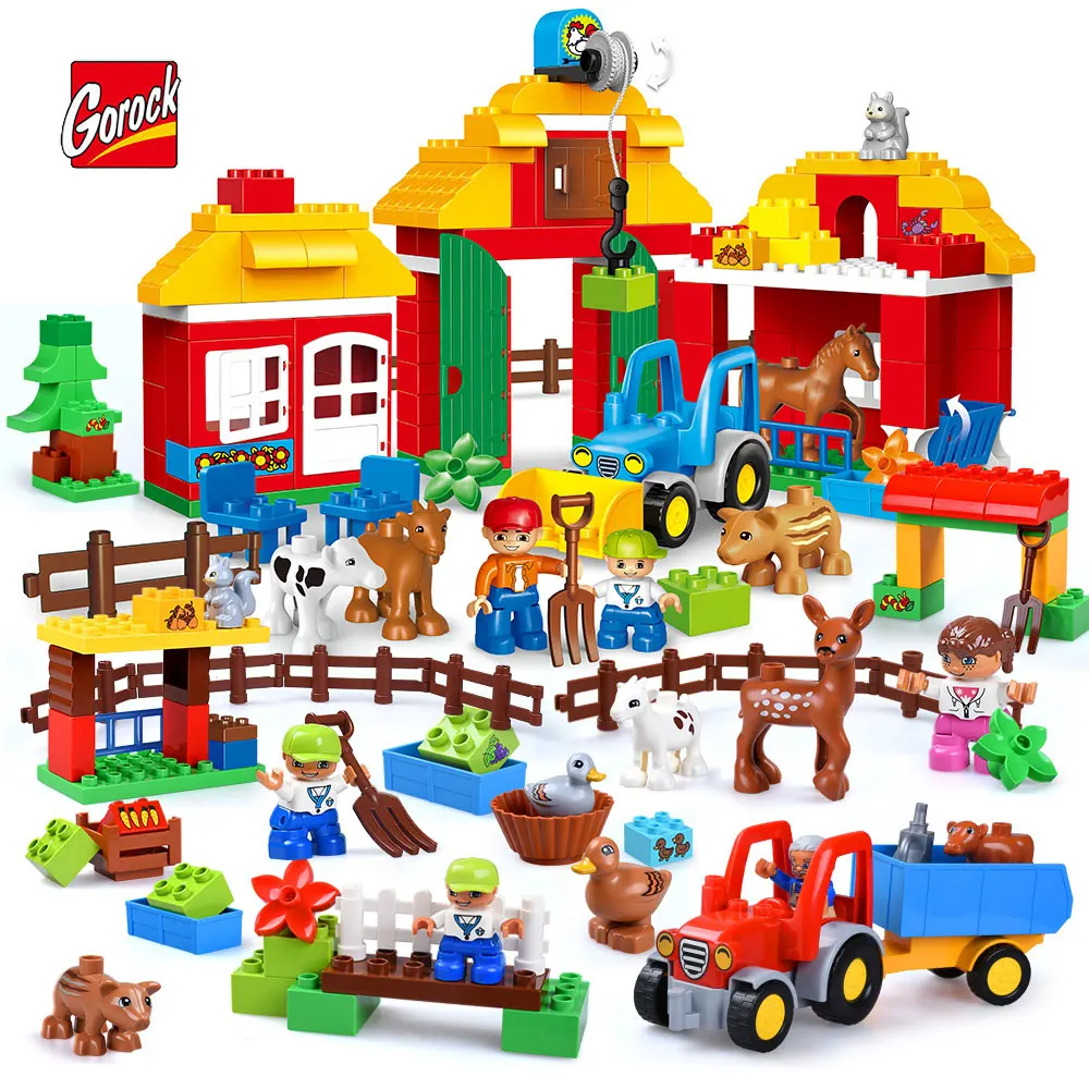 

Gorock Happy Farm Series Animals Paradise Cow Duck Sheep Farm Animal Model Large Particles Building Block Compatible With Duploe