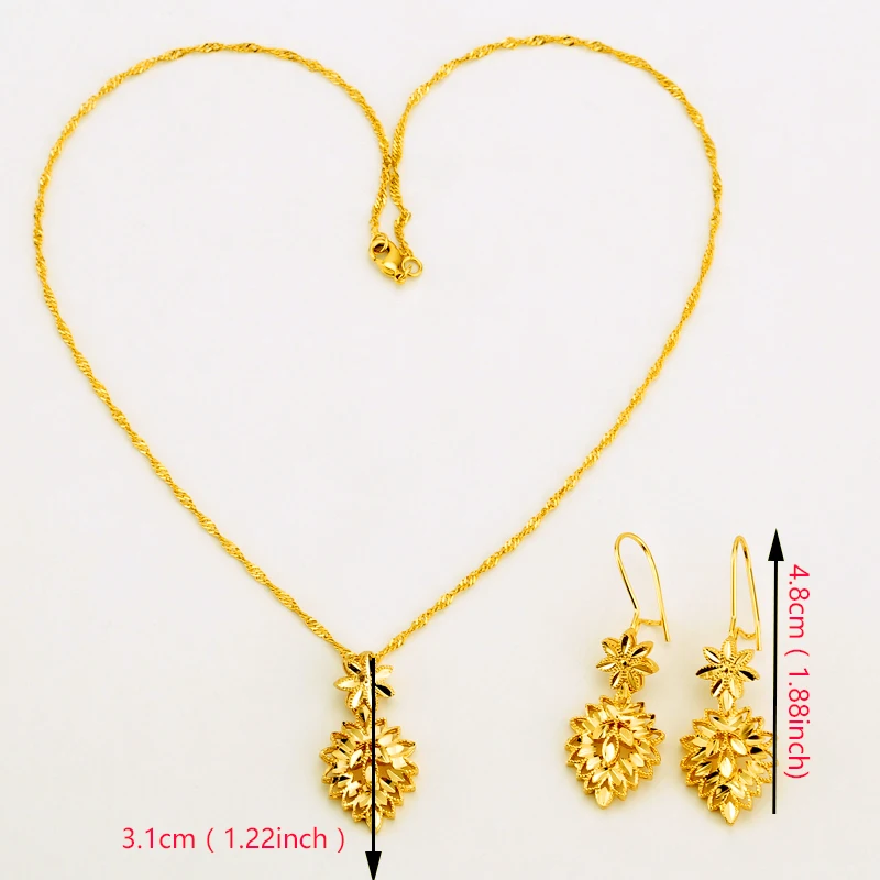 Gold Color Ethiopian African Accessories Jewelry Sets Dubai Wedding Bride bridal Necklace/Pendant/Earrings gifts for women set