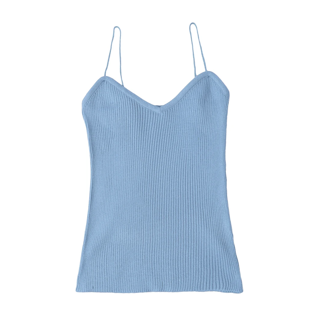 Light Sea Green Модный топ в полоску с глубоким v-образным вырезом, сексуальный топ без рукавов Вязанный жилет, Женские повседневные топы на бретелях, эластичные облегающие футболки - Цвет: Light Sea Green