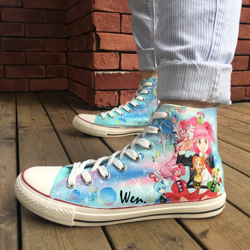 Вэнь Цвет аниме ручной росписью обувь Shugo Chara женские высокие холщовые кроссовки для Для женщин Подарки