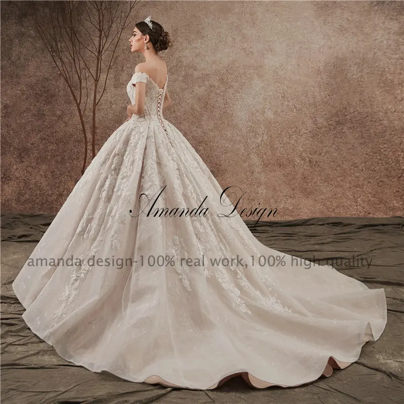 Аманда дизайн vestido de novia sirena с плеча кружевная Апликация свадебное платье Шампань