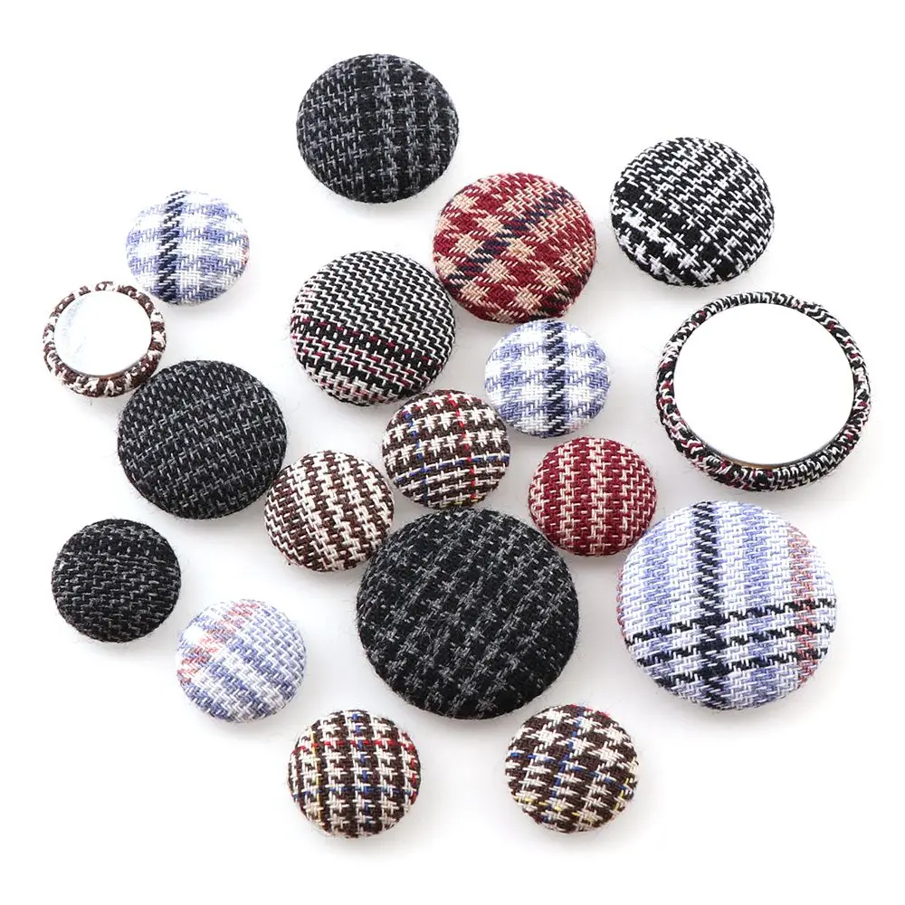 

New15/20/25mm Retro Red Gray White Lattice Fabric Covered Button Round Flatback DIY Decoration Button Scrapbooking For Clothes