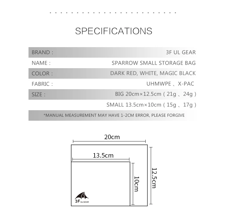 3F UL GEAR SPARROW X-PAC& UHMWPE маленькая сумка для хранения дорожная сумка сортировочная сумка