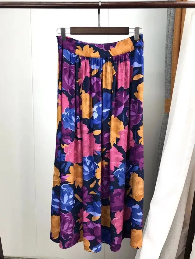 

Women Skirt Peony Flower Bright Color Matching Vintage Oil Graffiti Print A-Line Skirt