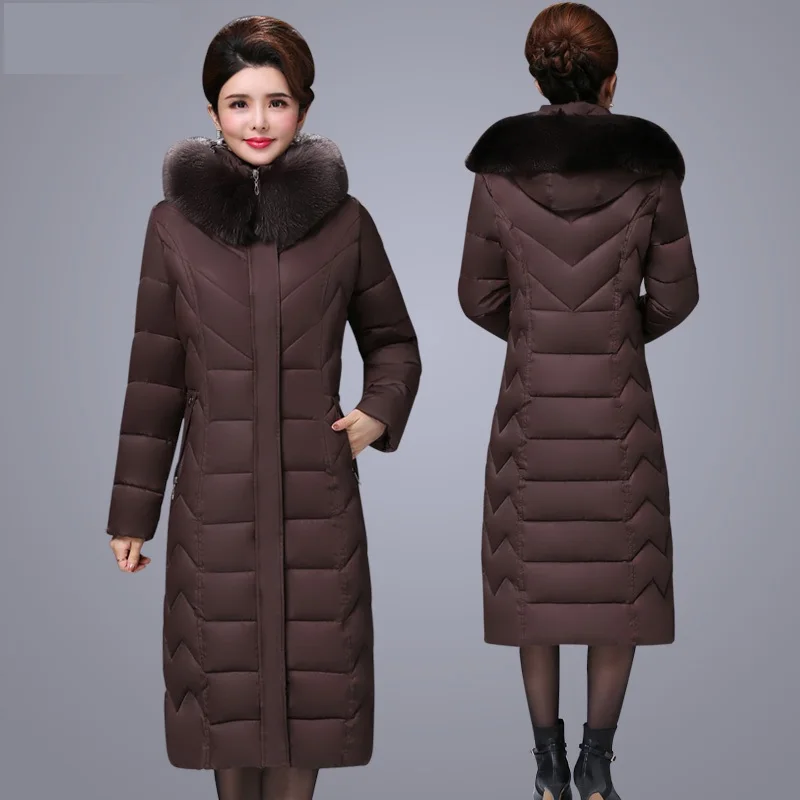 

Warm Women Winter Long Coat High-grade Slim Parkas Mother Fur collar Hooded Overcoat Large size Female Jacket Brand Clothing 5XL