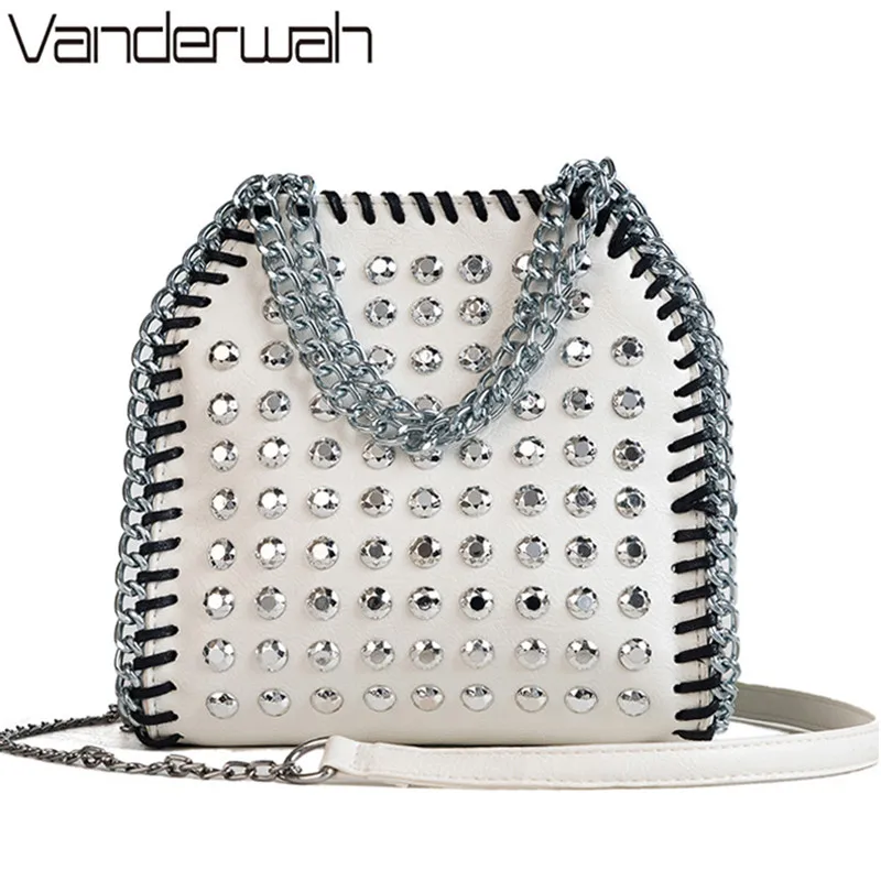 

Rivet Bag for Women Shoulder Bags Famous Soft PU Leather Handbags Woven Chains Ladies Small Crossbody Bags Punk Casual Totes