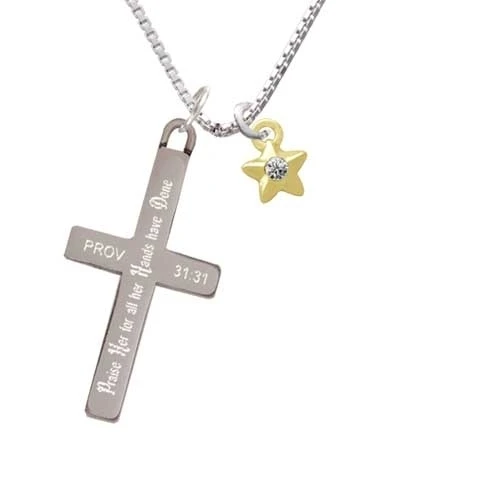 Mini Gold Tone Star with Clear Crystal - Praise Her - Cross Necklace (1)