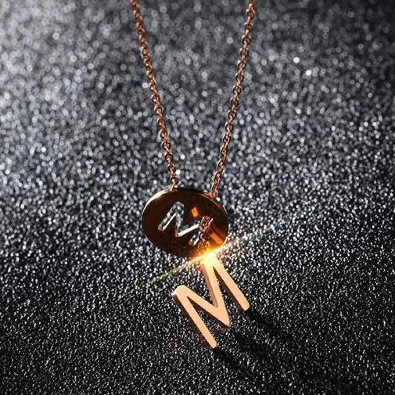 Simple M Letter Pendant Necklace Rose 
