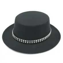 Mistdawn Для женщин Для мужчин полушерстяные шляпа канотье широкими полями Кепки Flat Top Шапки пояс блестка Размеры 56-58 см