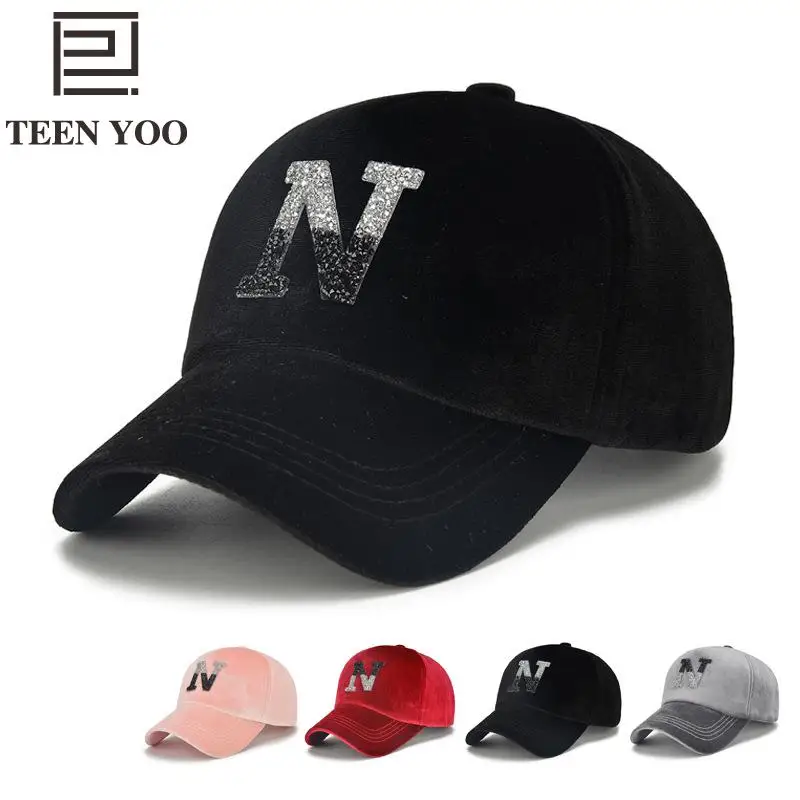 Buy New Japanese Retro Velvet N Letter Baseball Caps