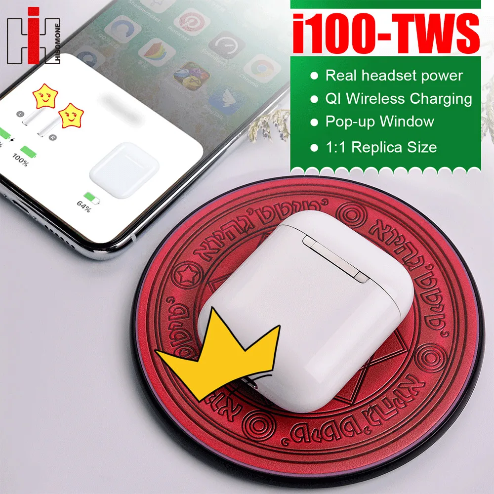 

Hisomone i100 TWS PK w1 chip 1:1 real Size Separate use Pop up QI Wireless Charging Wireless Earphones PK i90 i60 i30 i7s tws