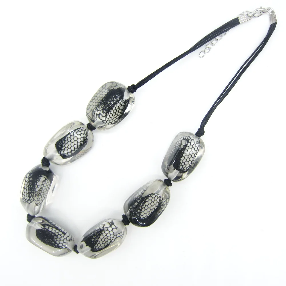 Black Lace Wrapped Clear Resin Beads Women`s Collar Beaded Necklace | Украшения и аксессуары