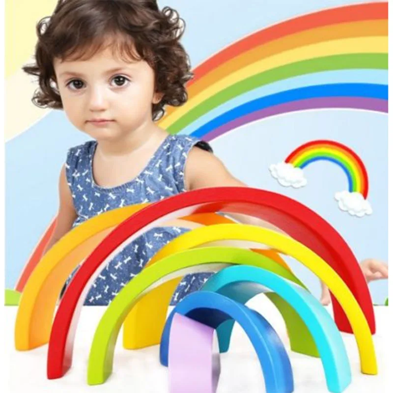1 Set Educational Colour Sort Rainbow Wooden Blocks Kid's Circle Set Creative Baby Toys For