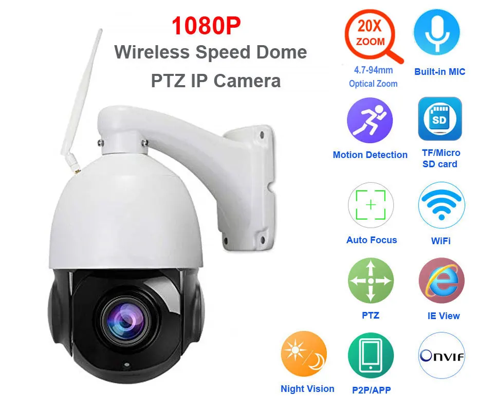 5MP 1080P Беспроводная PTZ скоростная купольная POE ip-камера wifi 30X зум наружная CCTV камера видеонаблюдения микрофон аудио ONVIF SD карта камера