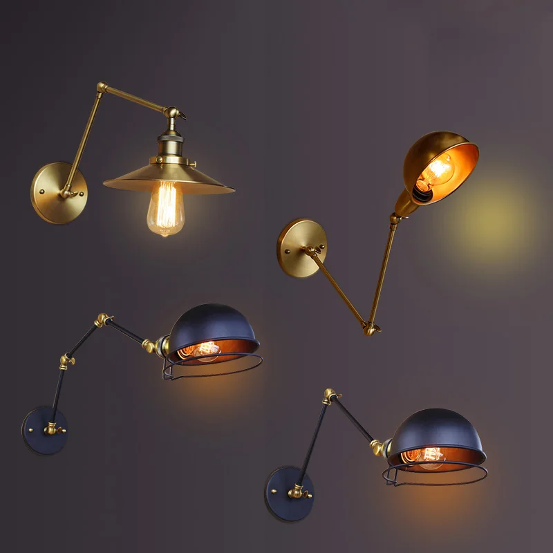 

retro American living room bedroom bedside lamp wall lamp industry LED rocker wall personality activities