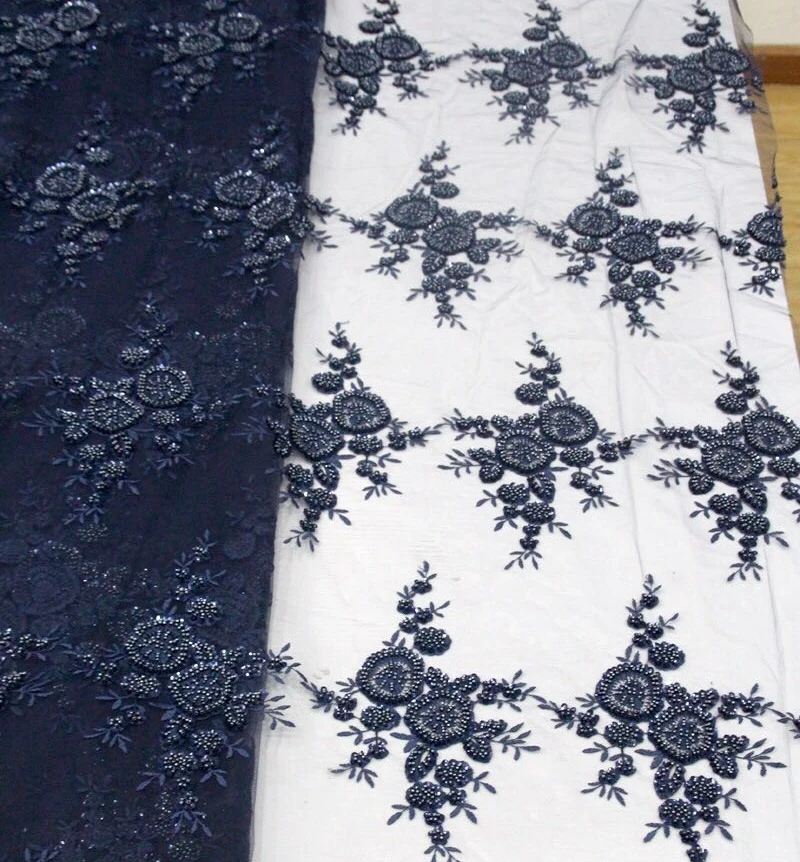 

5yards gold/purple/blue handmade baead embroidered lace African French Lace Fabric wedding dress lace fabric
