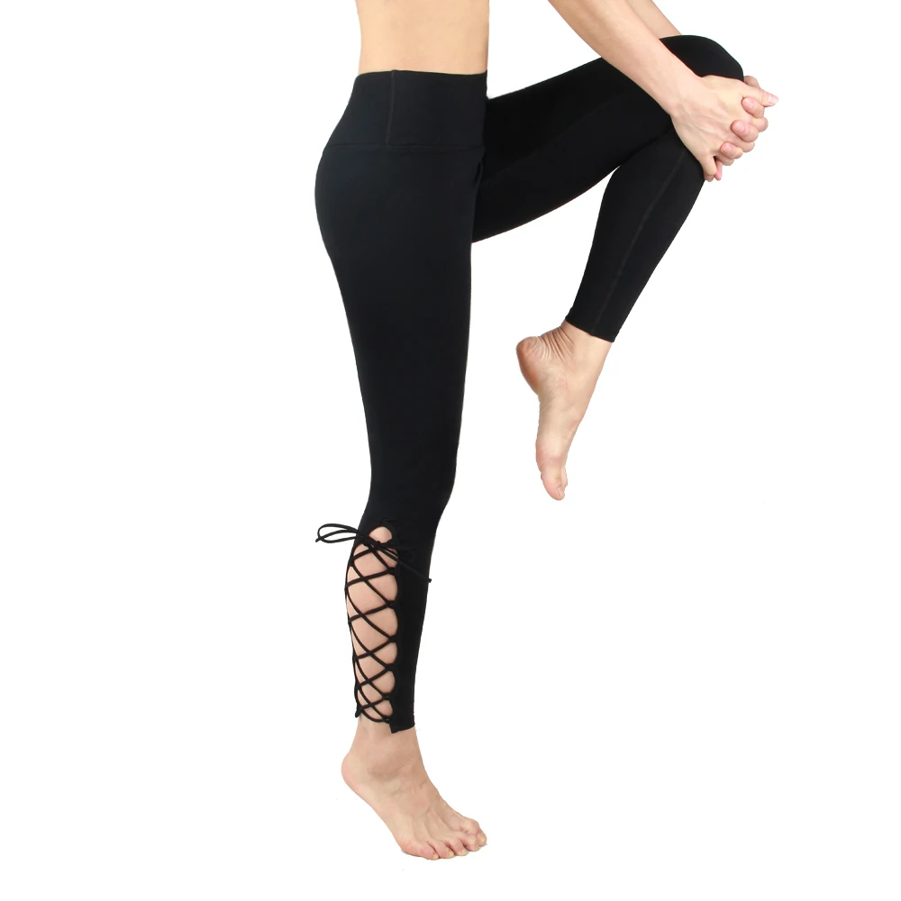 

Black High Waist Women Yoga Pants Solid Fitness Leggings Bandage Sport Cropped Pants Ballet Dance Tight Workout Motion Jeggings