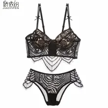 Летний сексуальный кружевной комплект нижнего белья, ультра тонкий сексуальный кружевной комплект с бюстгальтером, Прозрачные чашечки BCD, комплекты нижнего белья, кружевной бюстгальтер пуш-ап JYF