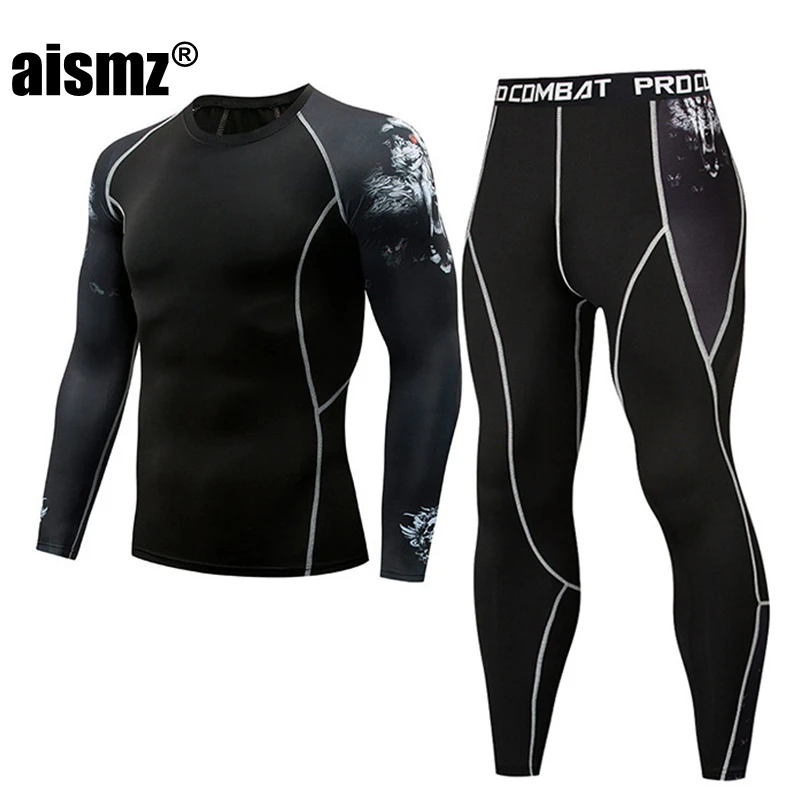 mens silk long underwear Aismz Men Thermal Underwear Sets New arrive Print Compression Fleece Sweat Quick Drying Thermo Underwear Men Clothing Long Johns wool long underwear Long Johns