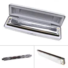 28 Holes Complex Tone Silver Harmonica Diatonic Blues Harp Mouth Organ Musical Instrument with Plastic Box