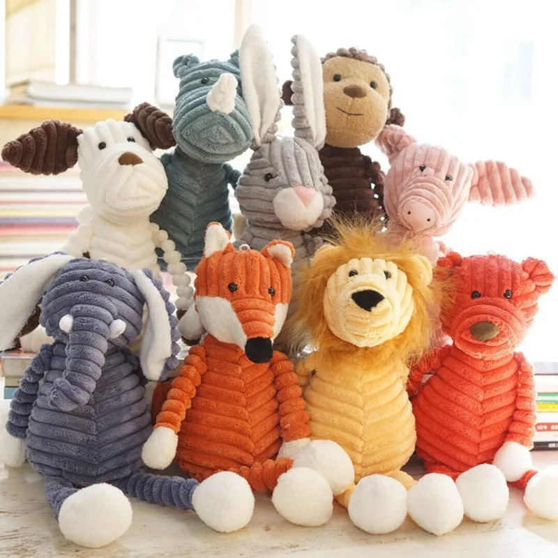Детский слон, Лев, лиса, кролик, свинья, панда, утка, обезьяна, мягкие игрушки, милые плюшевые игрушки для детей в полоску