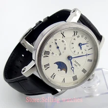42mm parnis white dial GMT Moon Phase hand winding movement mens watch