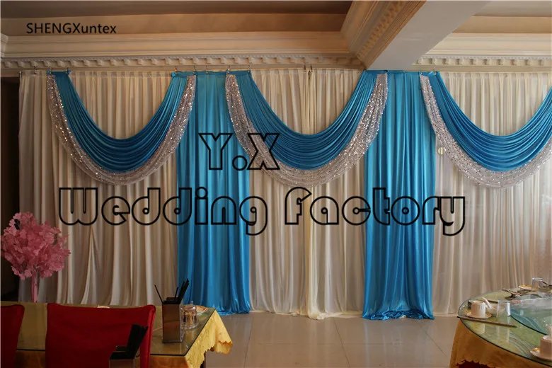 

10ft*20ft free shipping Wedding Decoration Stage Backdrop Curtain - Ivory And Turquoise Color swags