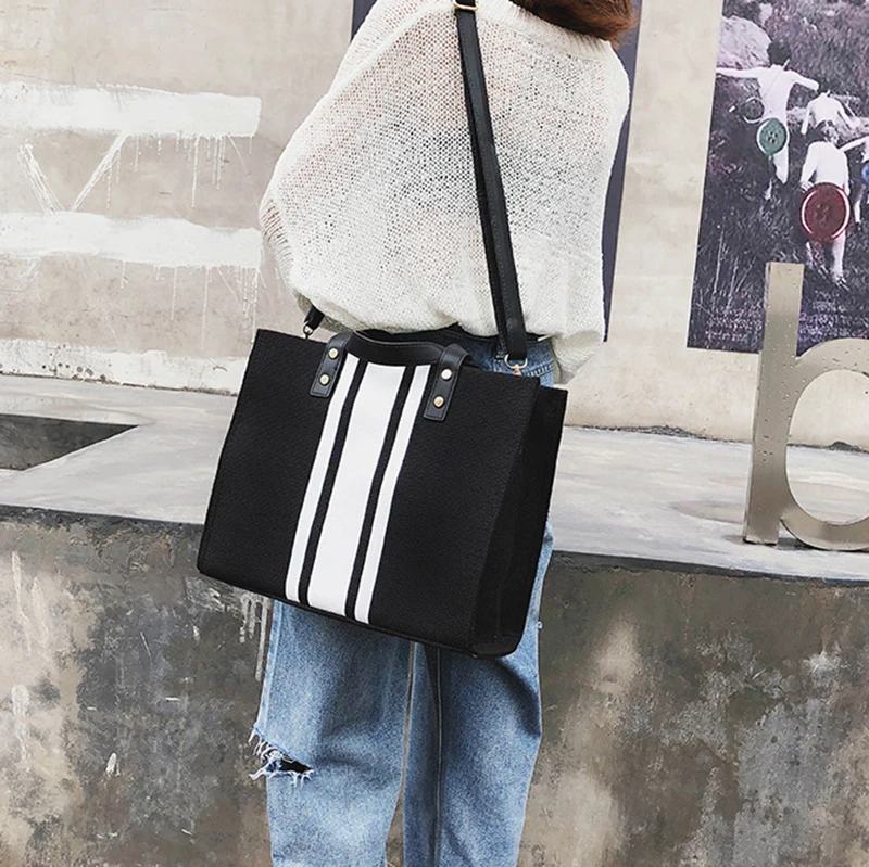 Women Patchwork Handbag INS Popular Female Holiday Canvas Bag Large Lady Korean Shopping Shoulder Bag Beach Fashion Bolsa SS7336 (7)