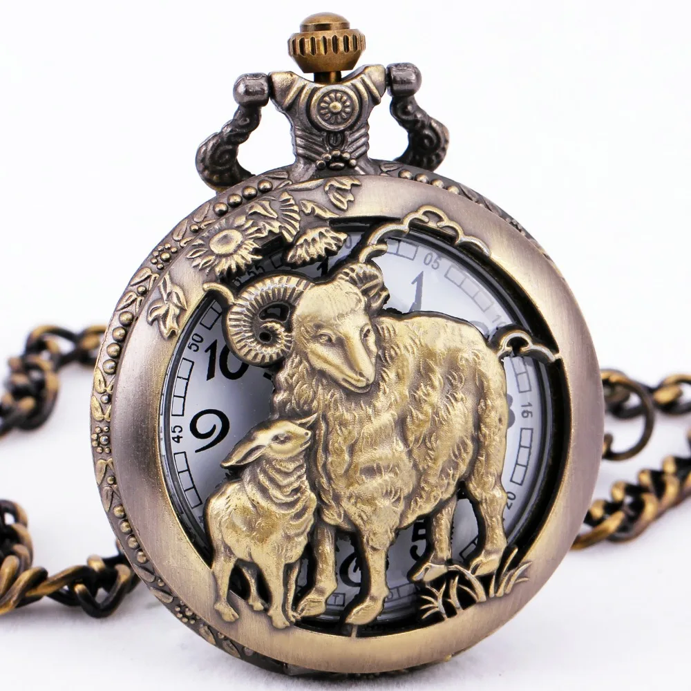 

TD Men Unisex Kids Quartz Pocket Watch Sheep Zodiac 12 Animal Year Symbol Fob Watches Pendant Clock HOT SELLING + BOX