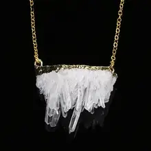 Chapado En oro de Piedra Natural Colgante Conector Freefrom Blanco Poder Curativo de Cuarzo Cristal De Roca Cluster Mujeres Collar de La Joyería