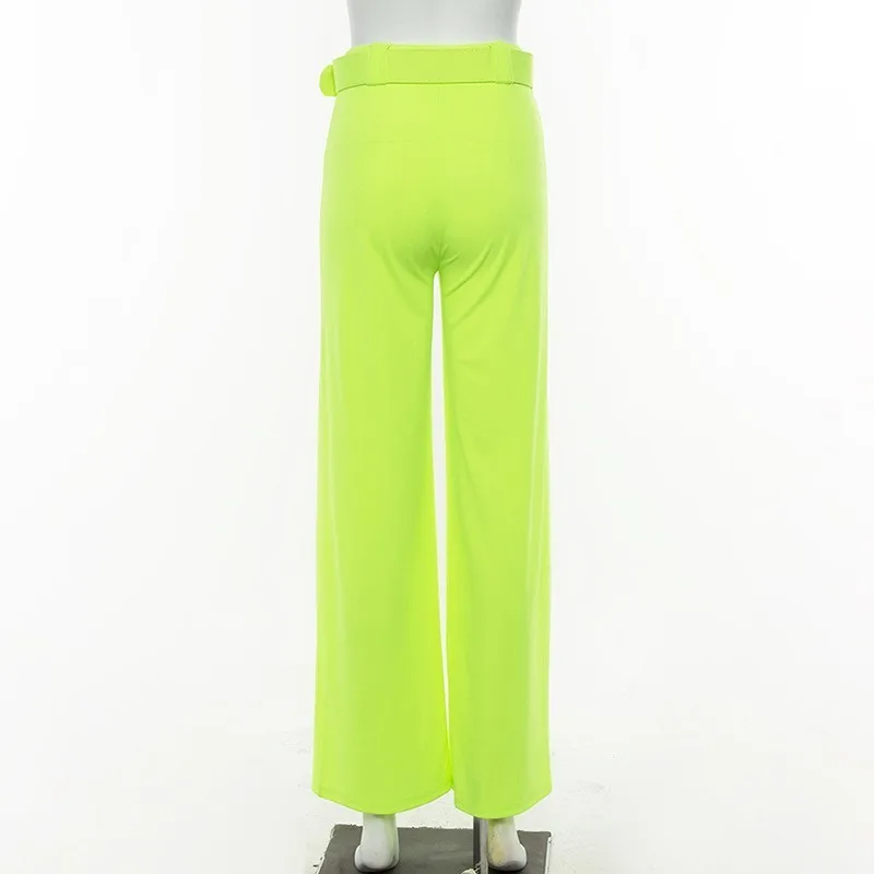 Ohvera летние Широкие штаны для женщин с высокой талией повседневные сексуальные флуоресцентные неоновые штаны женские брюки