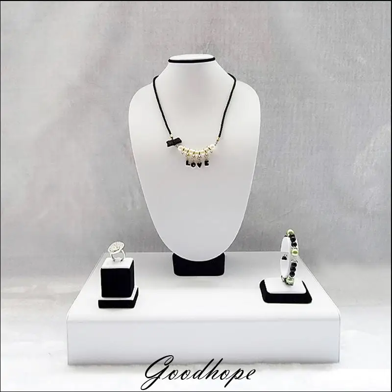 

Multi-purpose Necklace Chain Ring Bracelet Jewelry Display Showcase Bust Stand Holder 4pcs/set Counter Organizer in White&Black