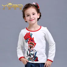 Spring Girls primer shirt kids National wind bottoming shirt child Embroidery long sellve T-shirt