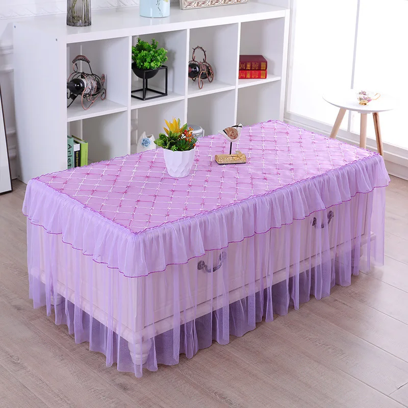 

New Fashion Romantic Lace Embroidered Coffee Table Cover Dust Cover Rectangular Tablecloth Purple Pink