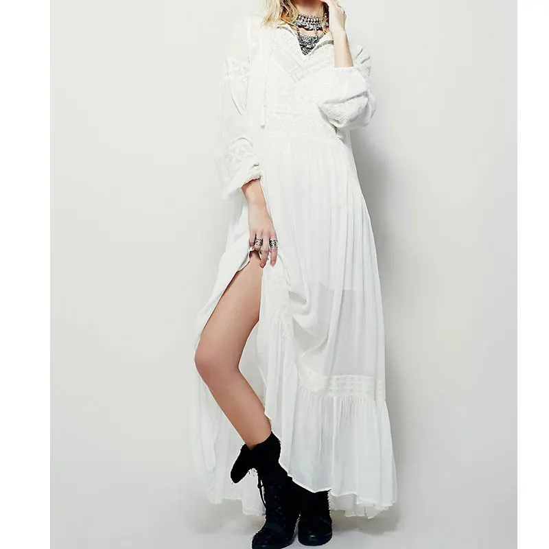 Женское винтажное праздничное длинное платье богемное макси в стиле бохо с