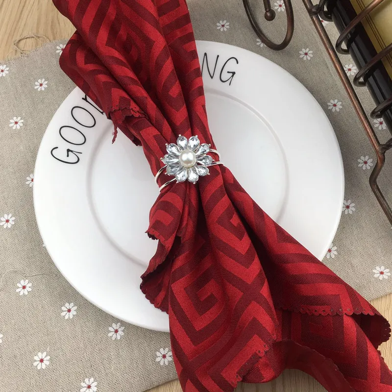

4PCS pearl silver alloy napkin ring napkin ring model room napkin buckle cloth ring wedding supplies