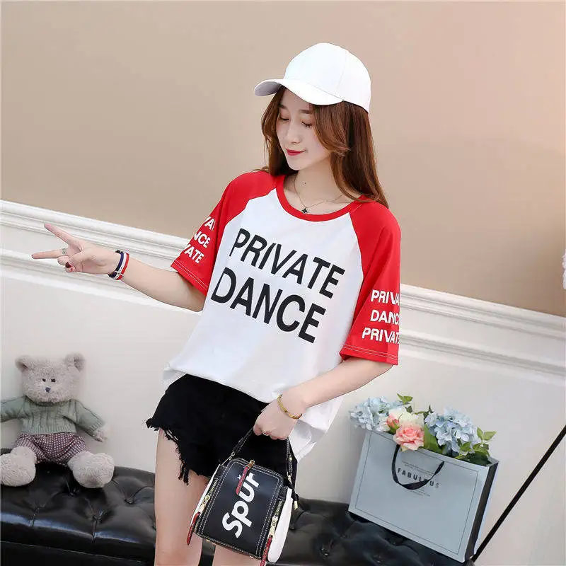 

New Summer Women's Short Sleeve Casual Print T-Shirt Top Women's Contrast Casual Short Sleeve Round Neck Pullover Top