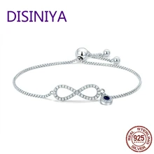 2019 100% 925 Sterling Silver Sparkling Infinity Women Chain Link Bracelet Wedding Adjustable Silver Jewelry Gift CQB087 eleshe 925 sterling silver infinity bracelet pulseras jewelry with austrian crystal adjustable chain charm bracelet wedding gift