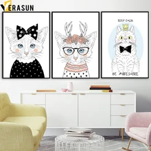 VERASUN Cat Poster Nordic Posters And Prints Wall Painting Canvas Art Animal Wall Pictures For Living