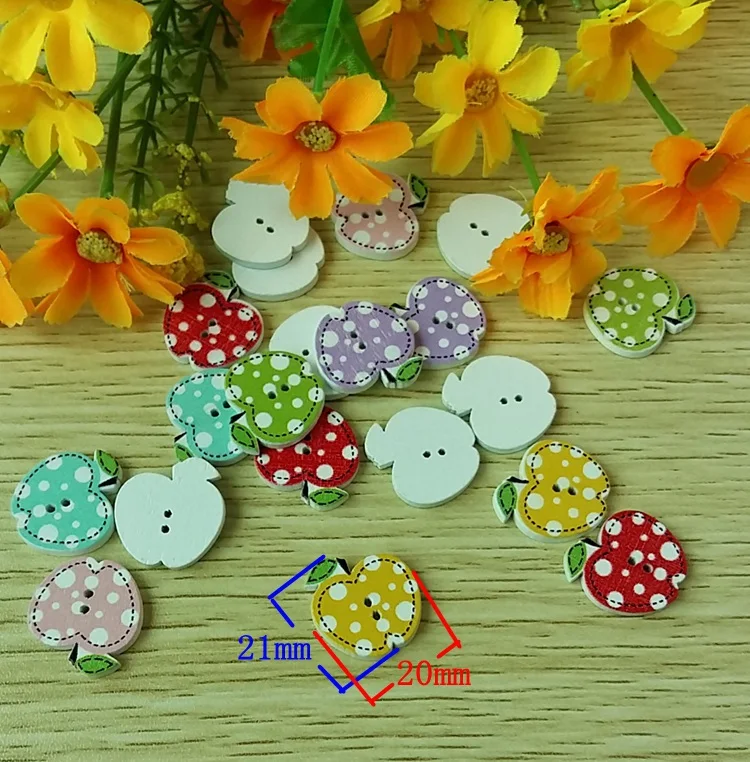 

Free shipping 150Pcs Natural Wooden Buttons Apple 20*21mm 2Holes Wood Buttons Fit Sewing or Decorative Scrapbooking