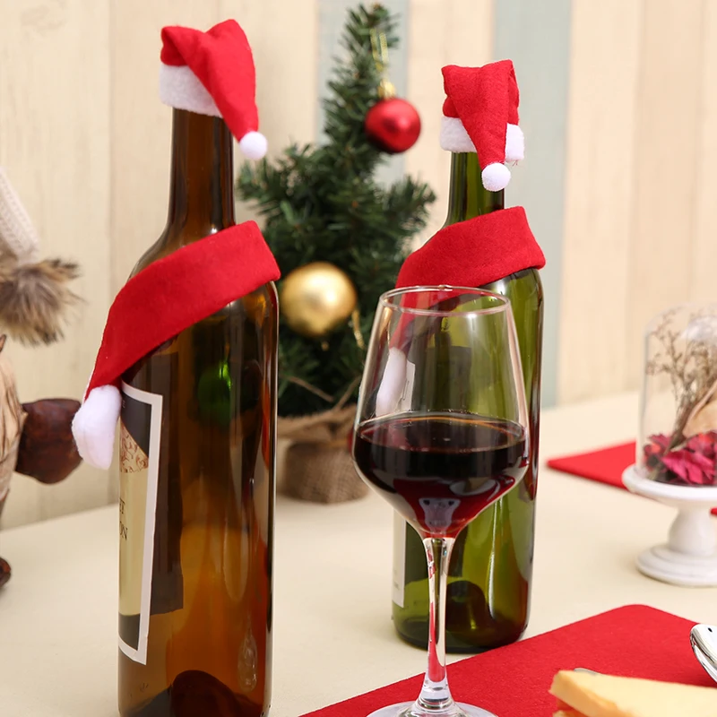 Новое поступление 1 комплект Рождественская шляпа шампанское вино шляпа для стакана обертка для бутылки шарф Рождественская вечеринка украшения обеденный стол Декор