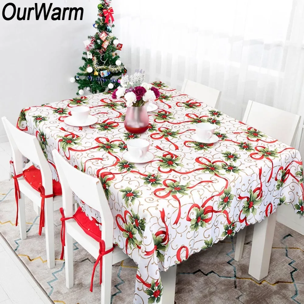  OurWarm Christmas Table Decoration 175x145cm Rectangular Table Cloth New Year Party Table Cover Chr