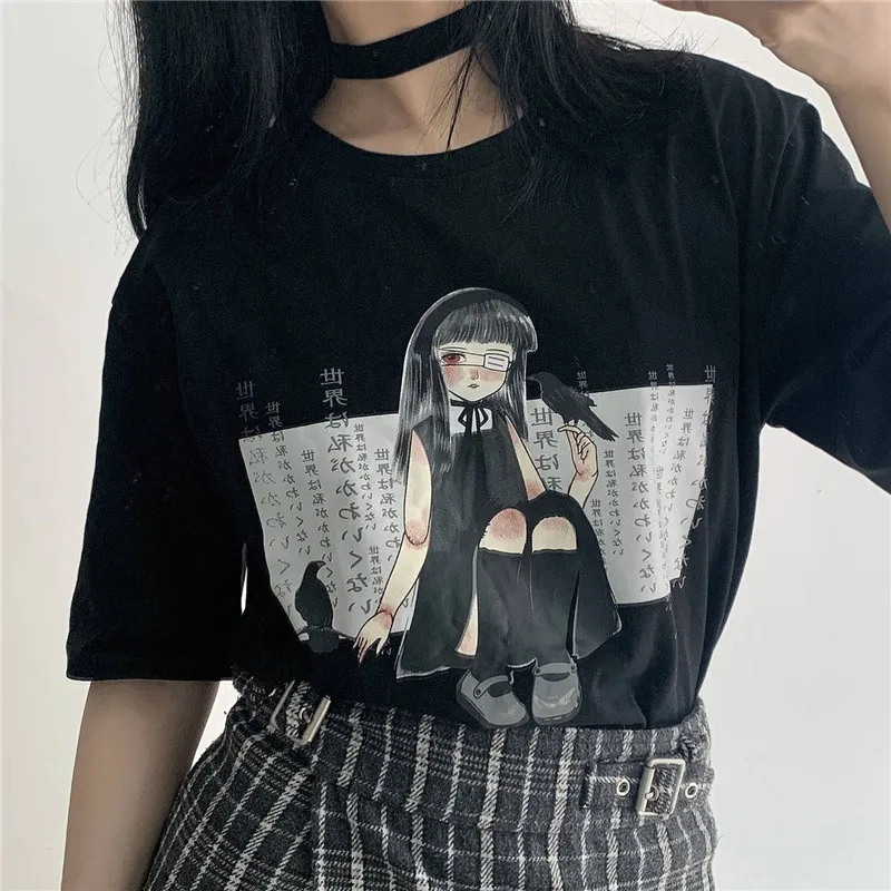 Крутые Японские футболки, женские футболки с аниме Харадзюку, уличная одежда, летняя Милая футболка с мультяшным принтом, женские кавайные футболки, топы для девочек