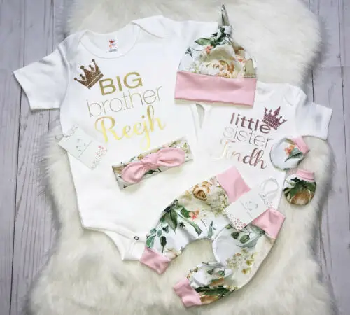 

Baby Sister Match Clothes Newborn Kid Baby Big Brother Jumpsuit Little Sister Romper+Legging Pant Clothes Outfits