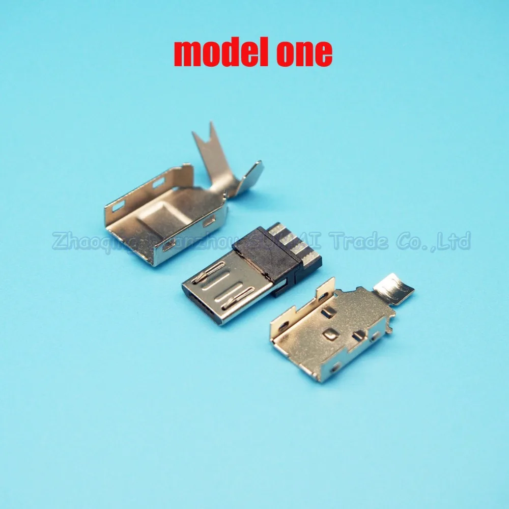 

10set/lot 3 in 1 DIY Micro usb 5P male plug Solderable metal housing