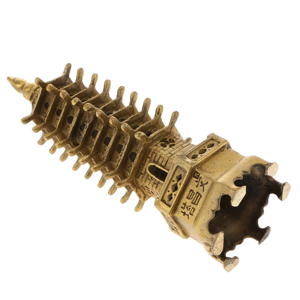 Chinese Traditional Copper Buddhist Wen Chang Tower Model Figurine Buddhism Stupa Pagoda Tower