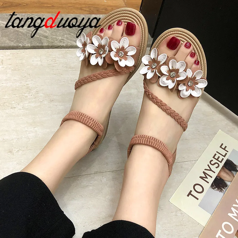 

2019 Sandals Women beach Flat Sandals Flowers Gladiator Sandal Shoes Summer Zapatos Mujer women summer sandals