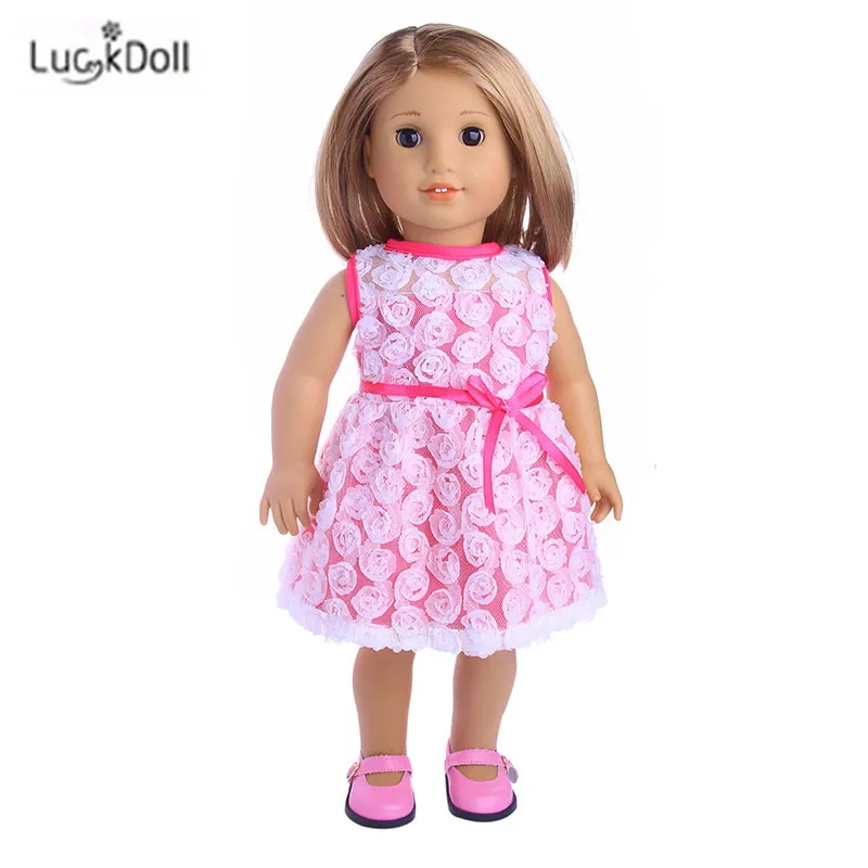 LUCKDOLL модное летнее розовое платье подходит 18 дюймов Американский 43 см детская кукла одежда аксессуары, игрушки для девочек, поколение, подарок на день рождения