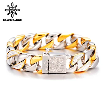 

Cuban Link Iced Out Zircon Demon Clasp Bracelet 316L Stainless Steel Gold color Men Bracelet Hip Hop Stainless Round Necklace