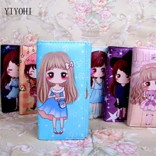 Прекрасный мультфильм raffiti девушка кошелек женский кожаный длинный застежка кошелек деньги монета держатель для карт Carteras девушка портфель 18*9.5 см